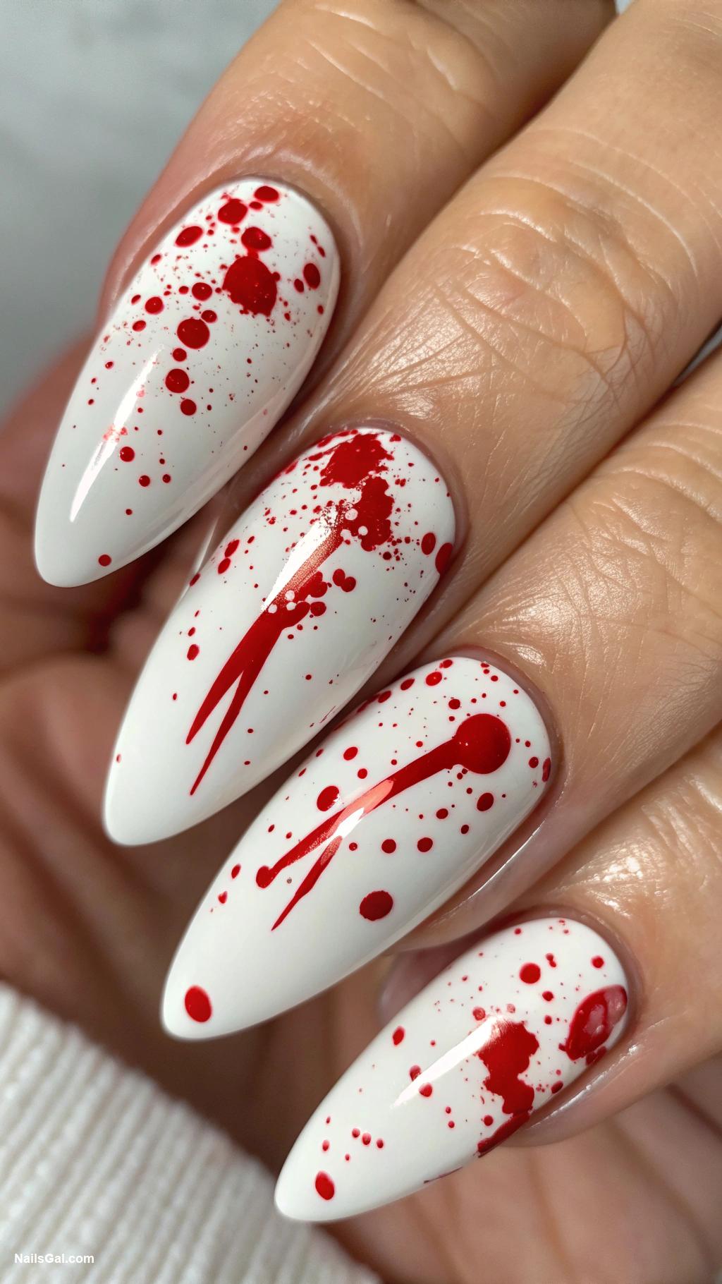 halloween nails ideas Blood splatter effect on white base