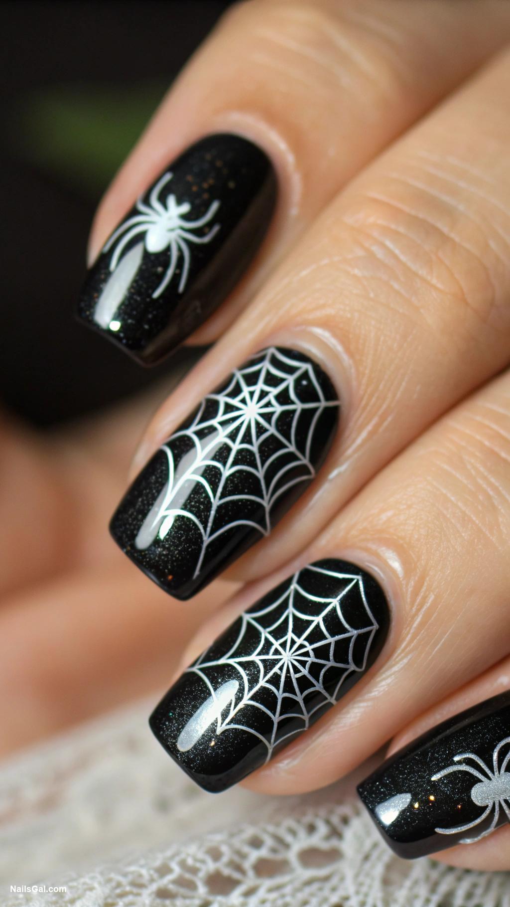 halloween nails ideas Spooky spider webs with black polish