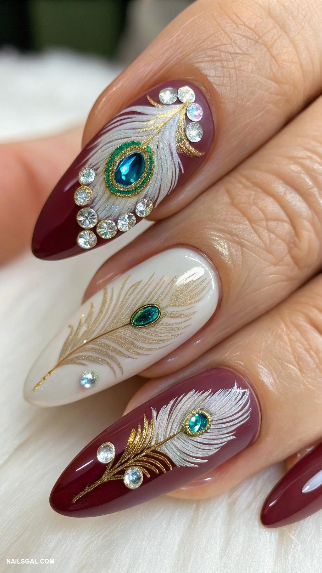 las vegas nail art Elegant showgirl feathers design