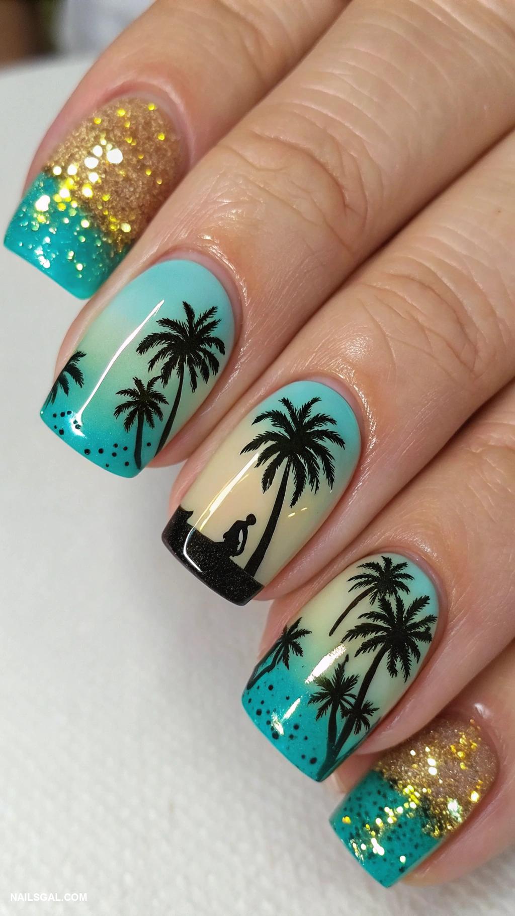 las vegas nail art Palm trees and beach vibes