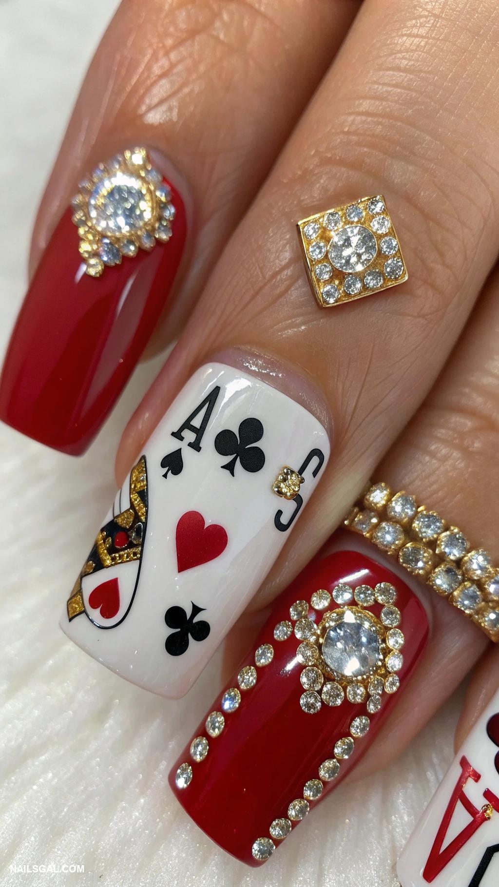 las vegas nail art Playing cards with rhinestones