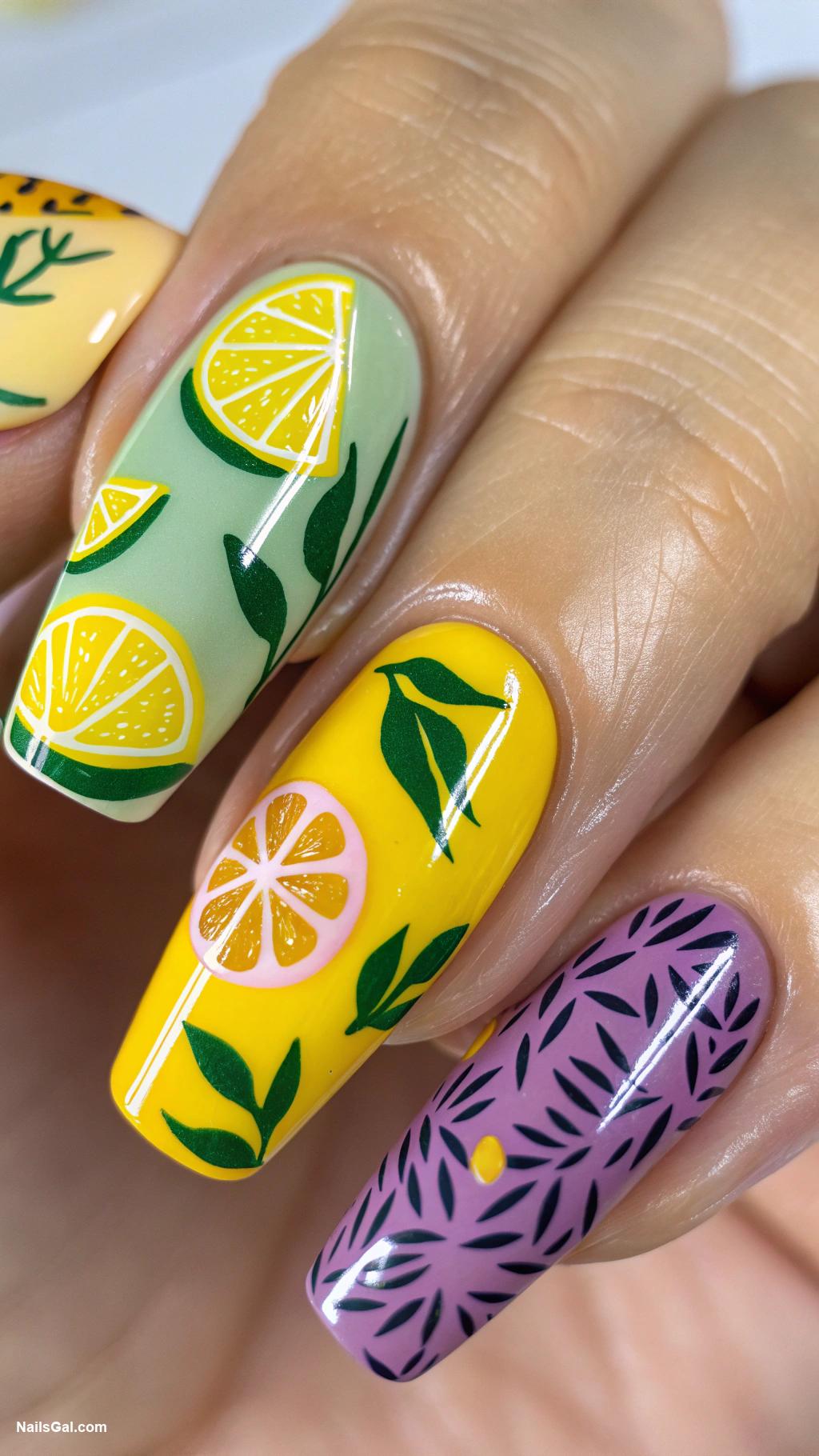 lemon nails Abstract lemon shapes with contrasting colors