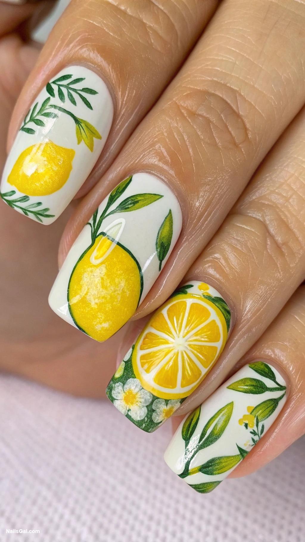 lemon nails Hand painted lemons with summer vibes