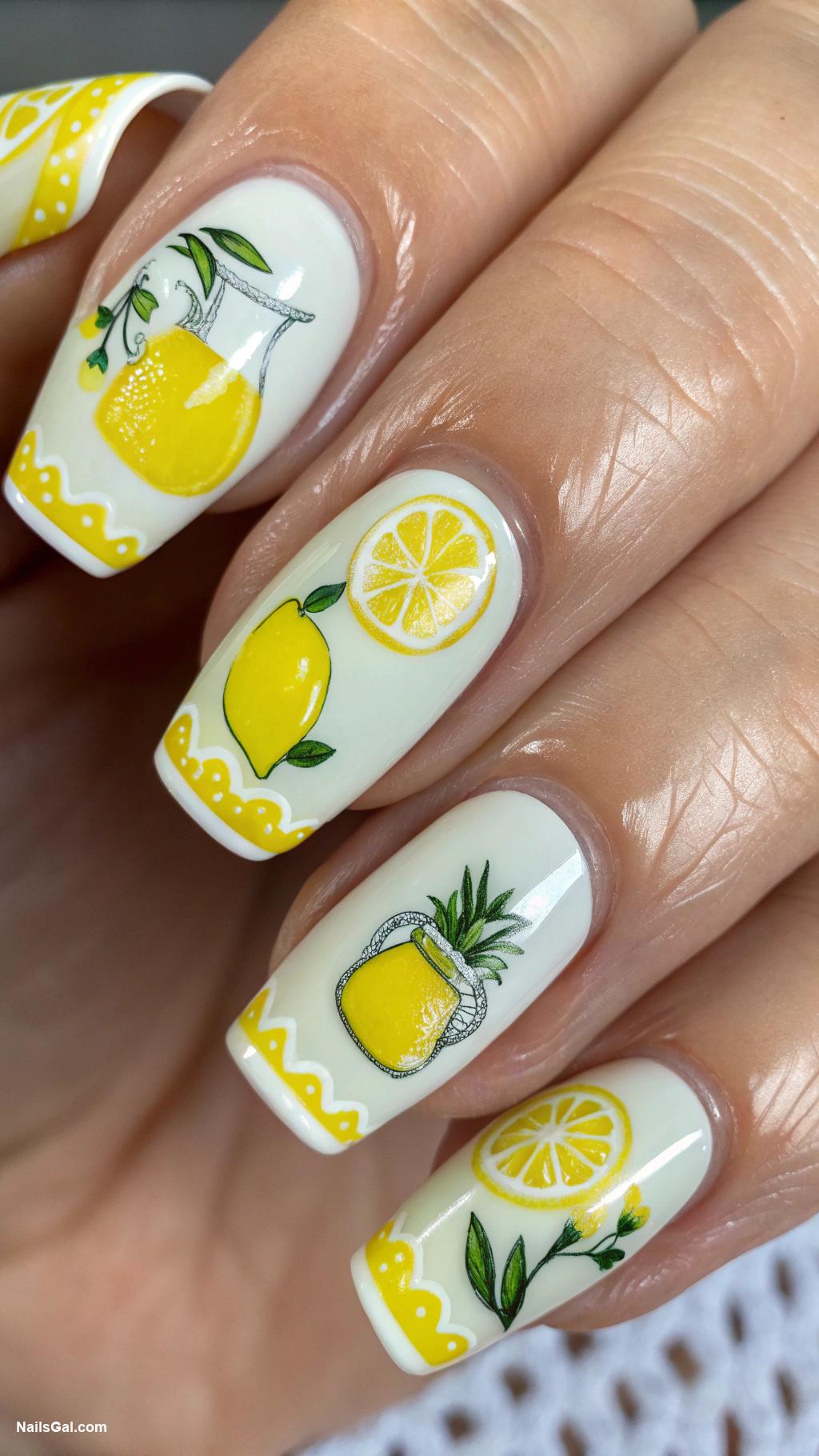 lemon nails Lemon and lemonade pitcher nail art