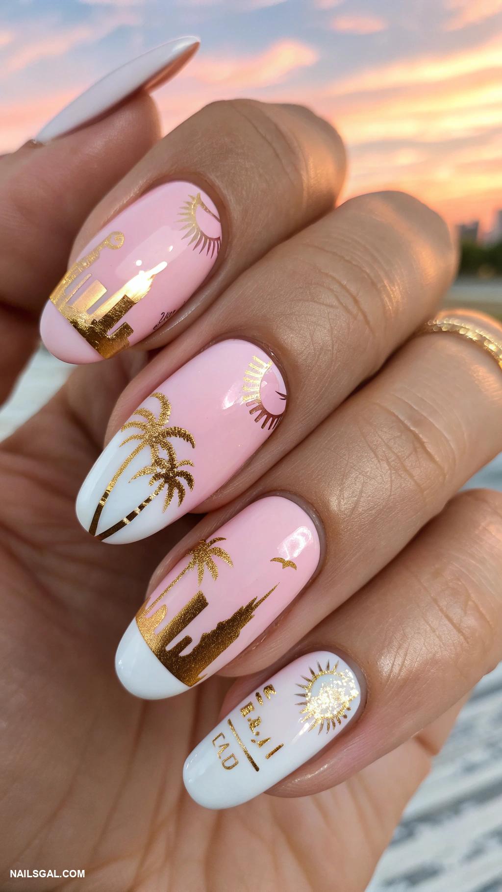 miami nails Miami skyline silhouette against a pastel sky