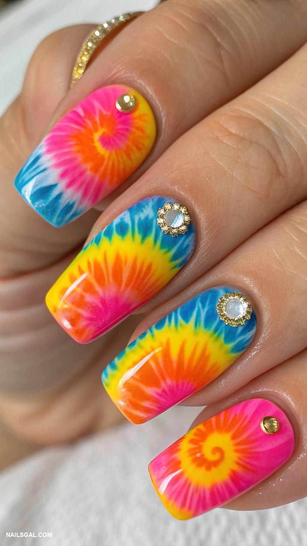 miami nails Tie dye effect in vibrant Miami colors