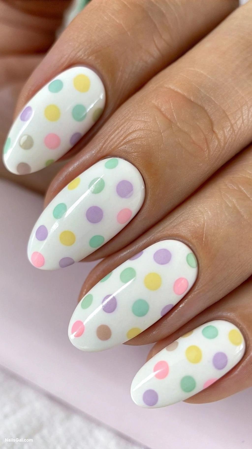 milky nails Classic white base with colorful dots