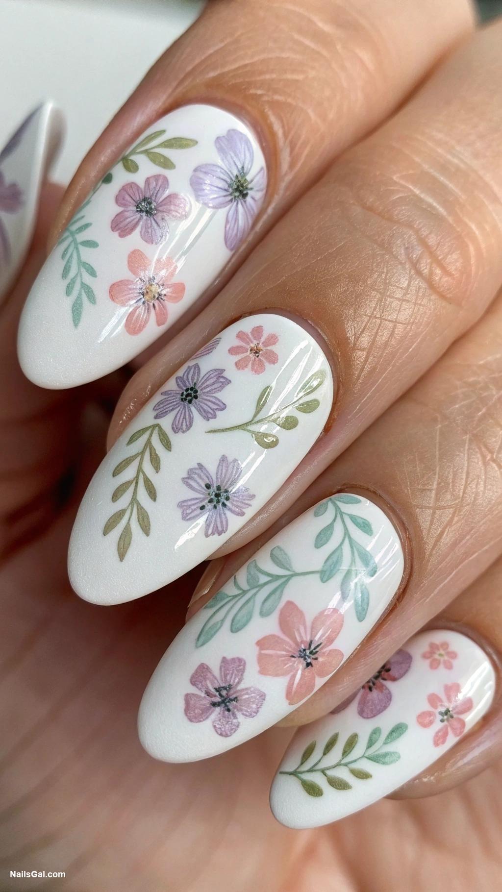 milky nails Floral designs with negative space
