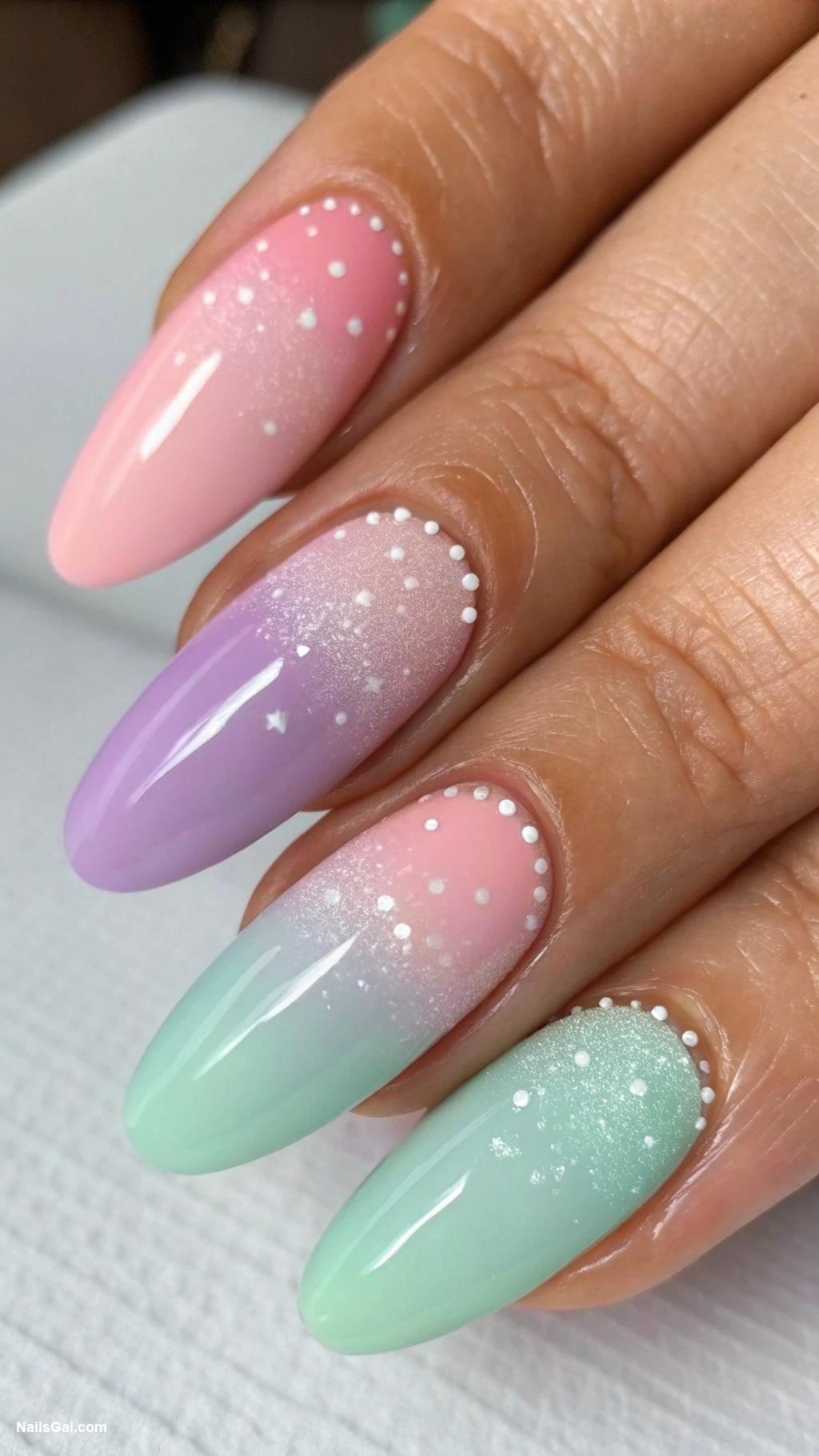 milky nails Ombre effect with soft pastel colors