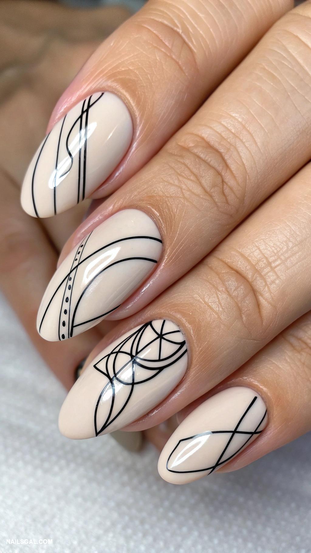 minimalist nails Abstract line art in monochrome shades