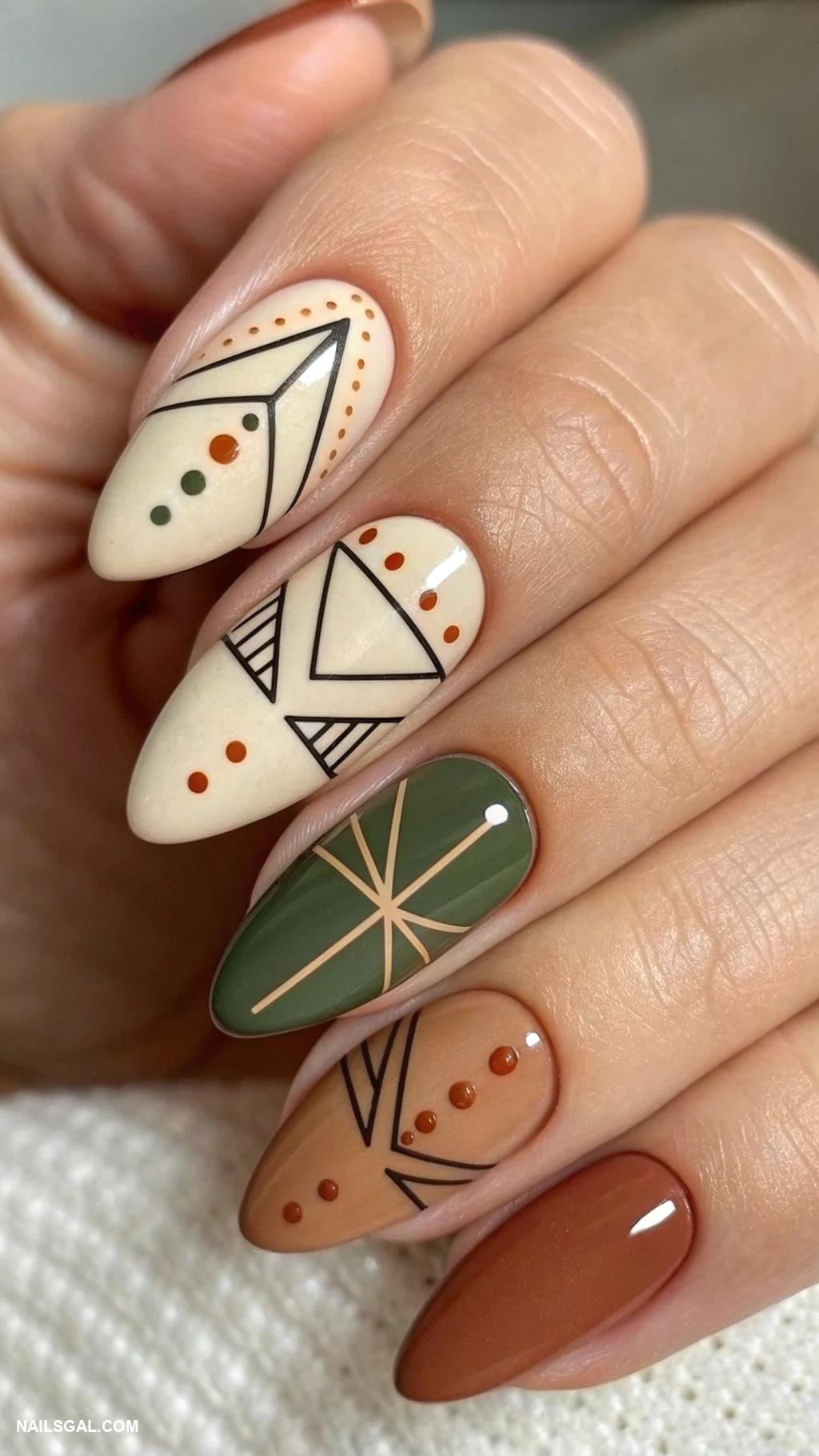 minimalist nails Geometric shapes with earth tones