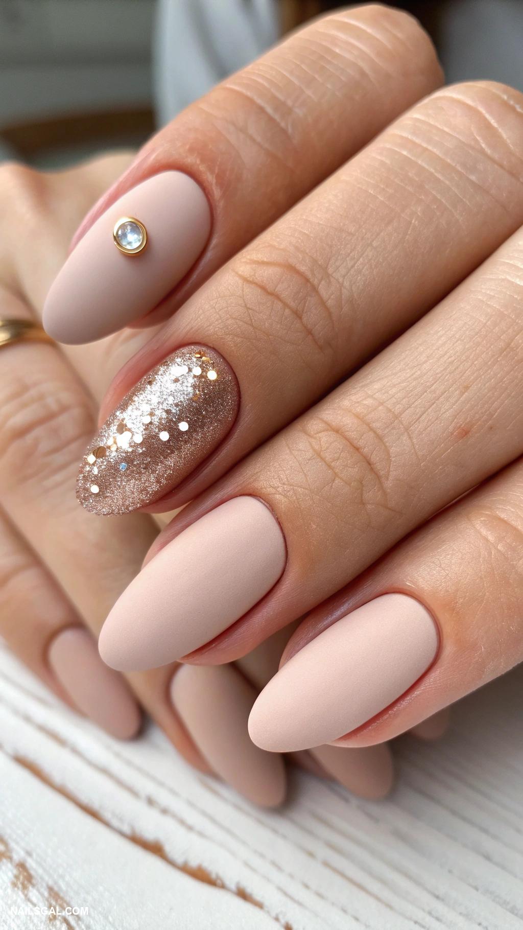 minimalist nails Matte nude with shiny accent nails