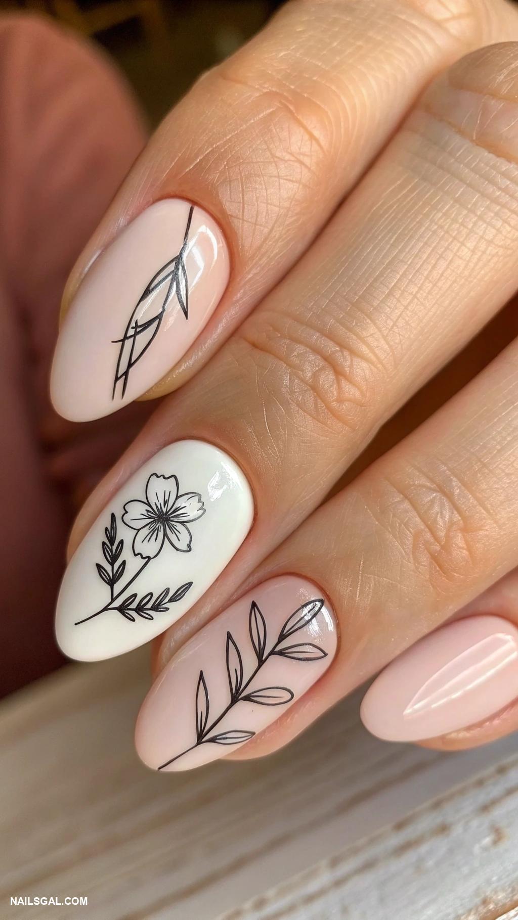 minimalist nails Minimalist floral designs on two nails