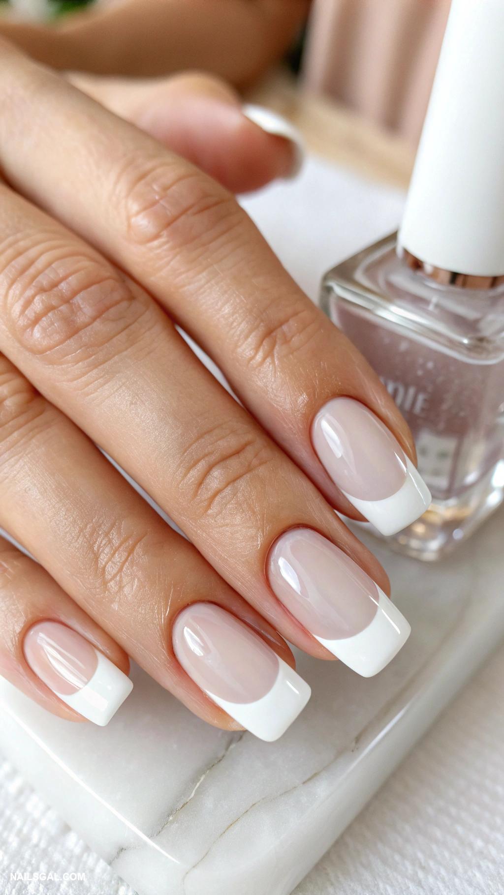 minimalist nails Simple white tips on transparent base