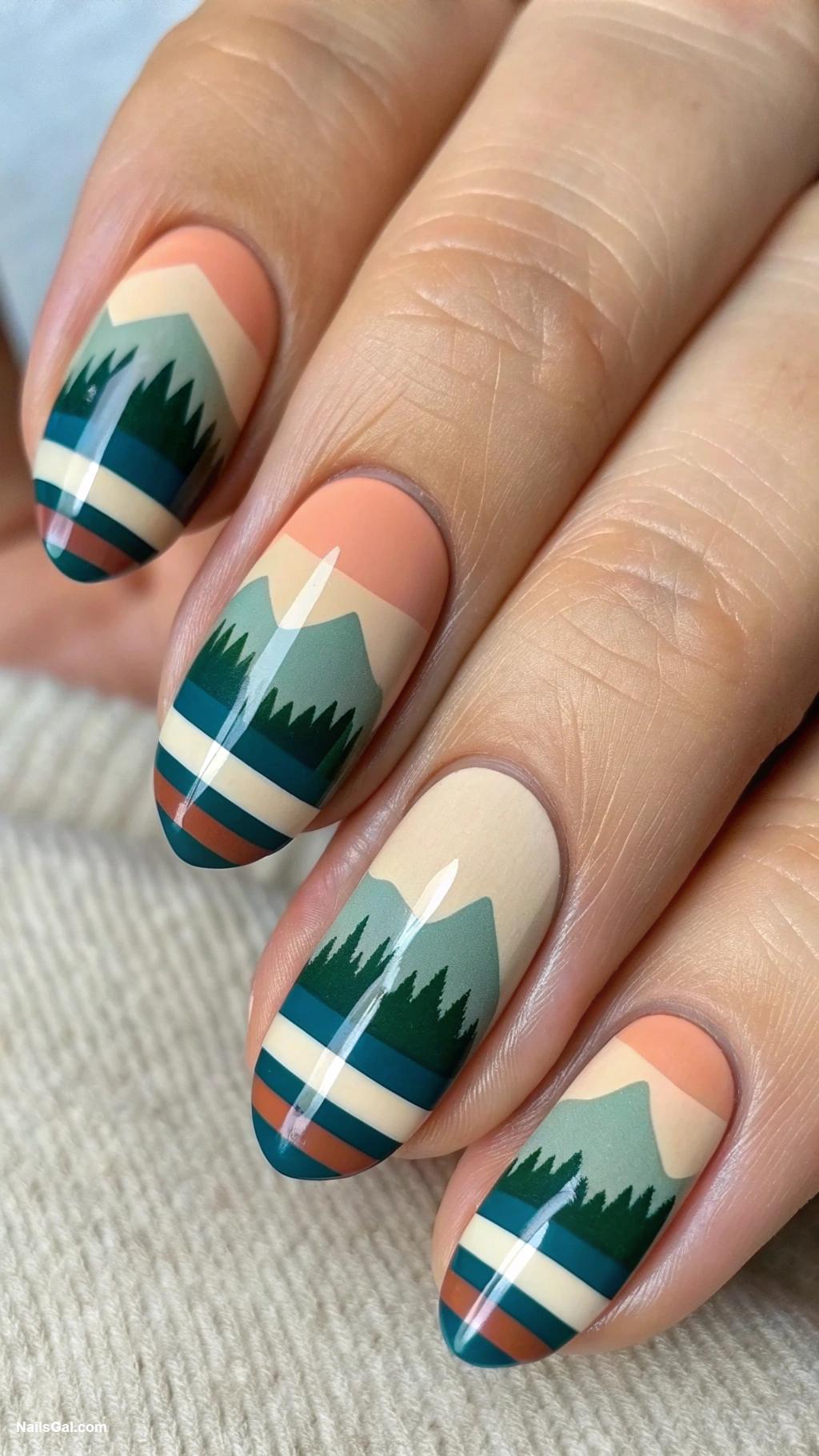 mountain nails Bold stripes mimicking mountain ridges
