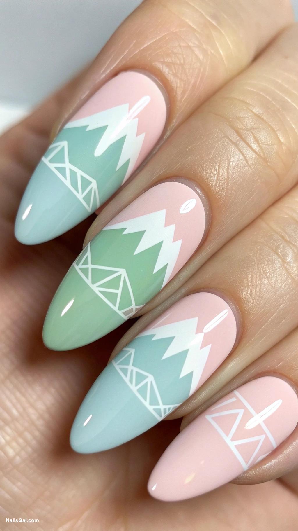 mountain nails Geometric mountains in pastel colors
