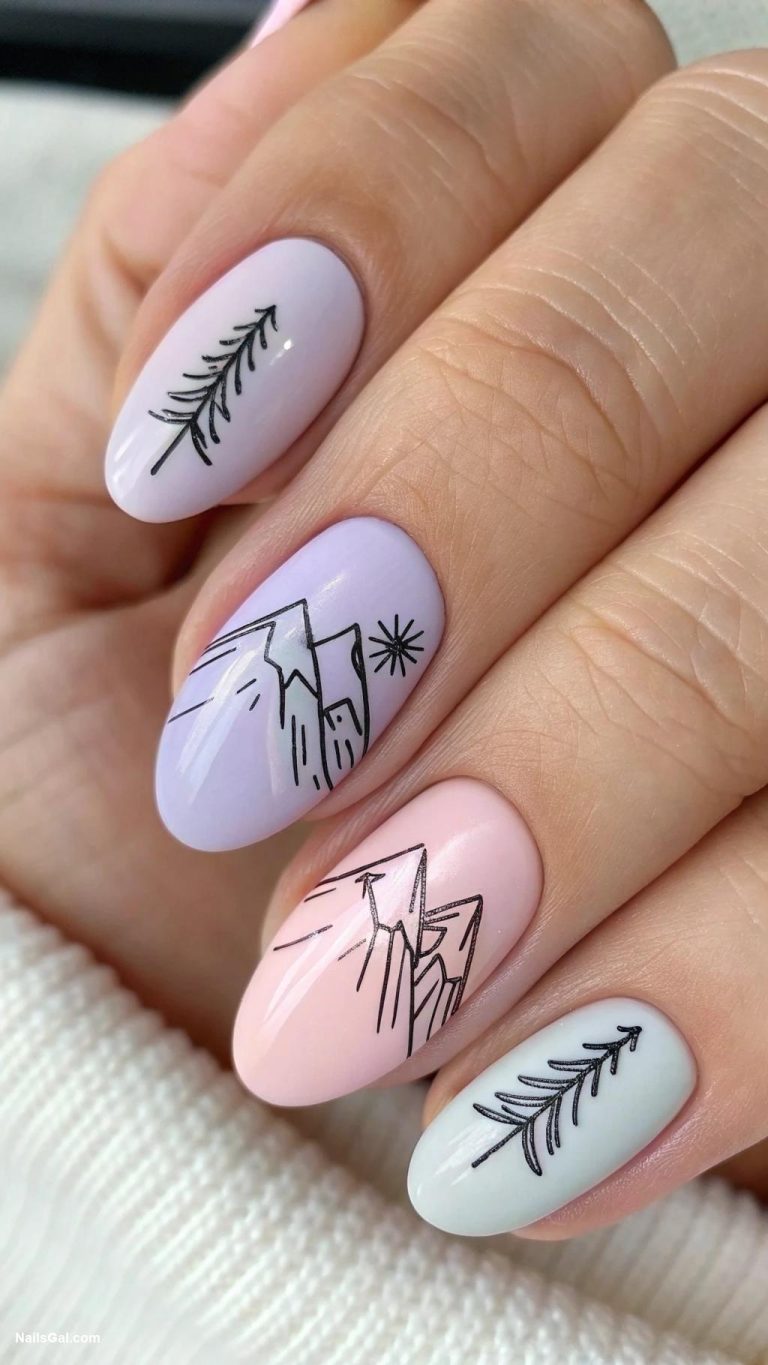 mountain nails Minimalist line art of mountains