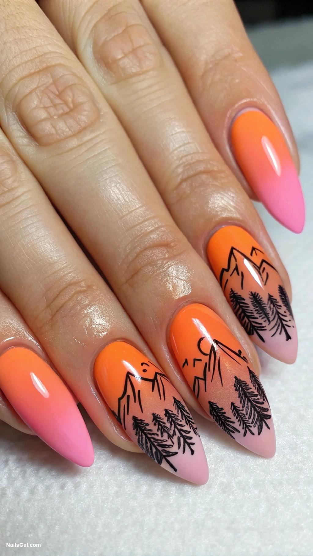 mountain nails Sunset gradient over mountain silhouettes