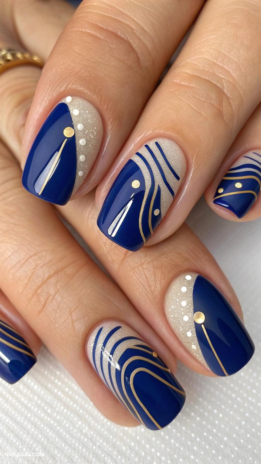 navy blue nails Negative space design with navy blue