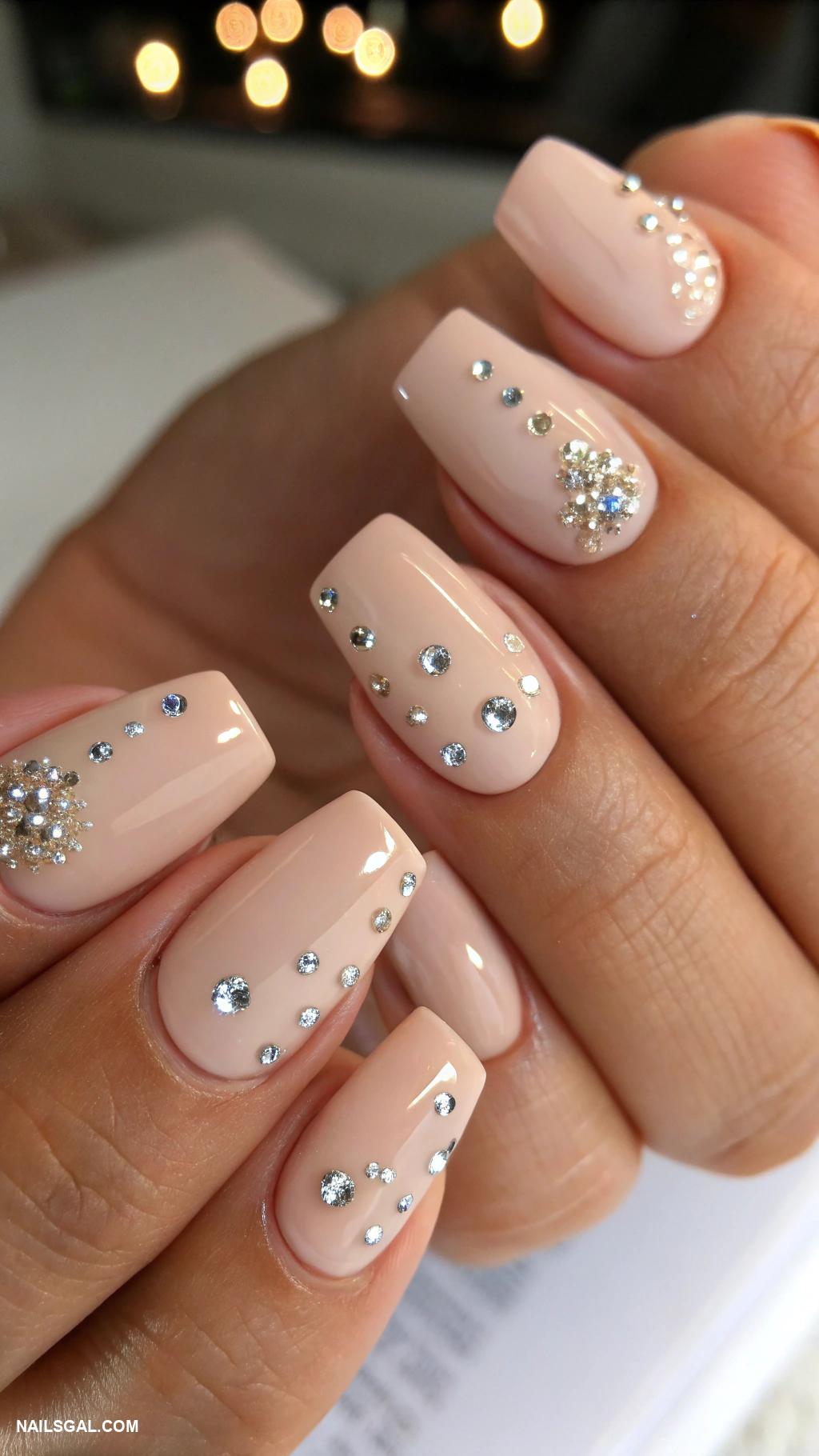 nude nails Nude nails with tiny silver studs
