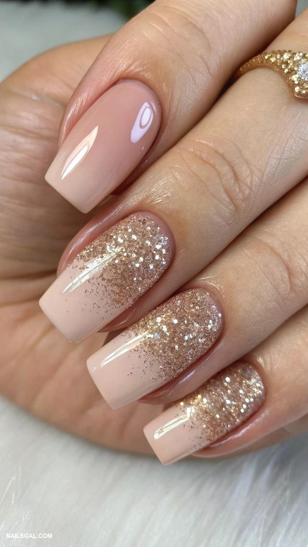 nude nails Nude with a subtle glitter fade