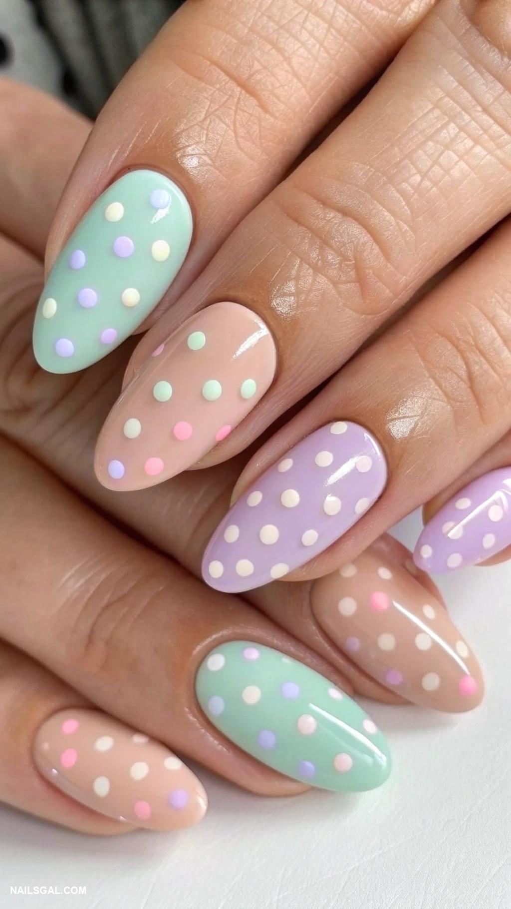 nude nails Nude with pastel polka dots