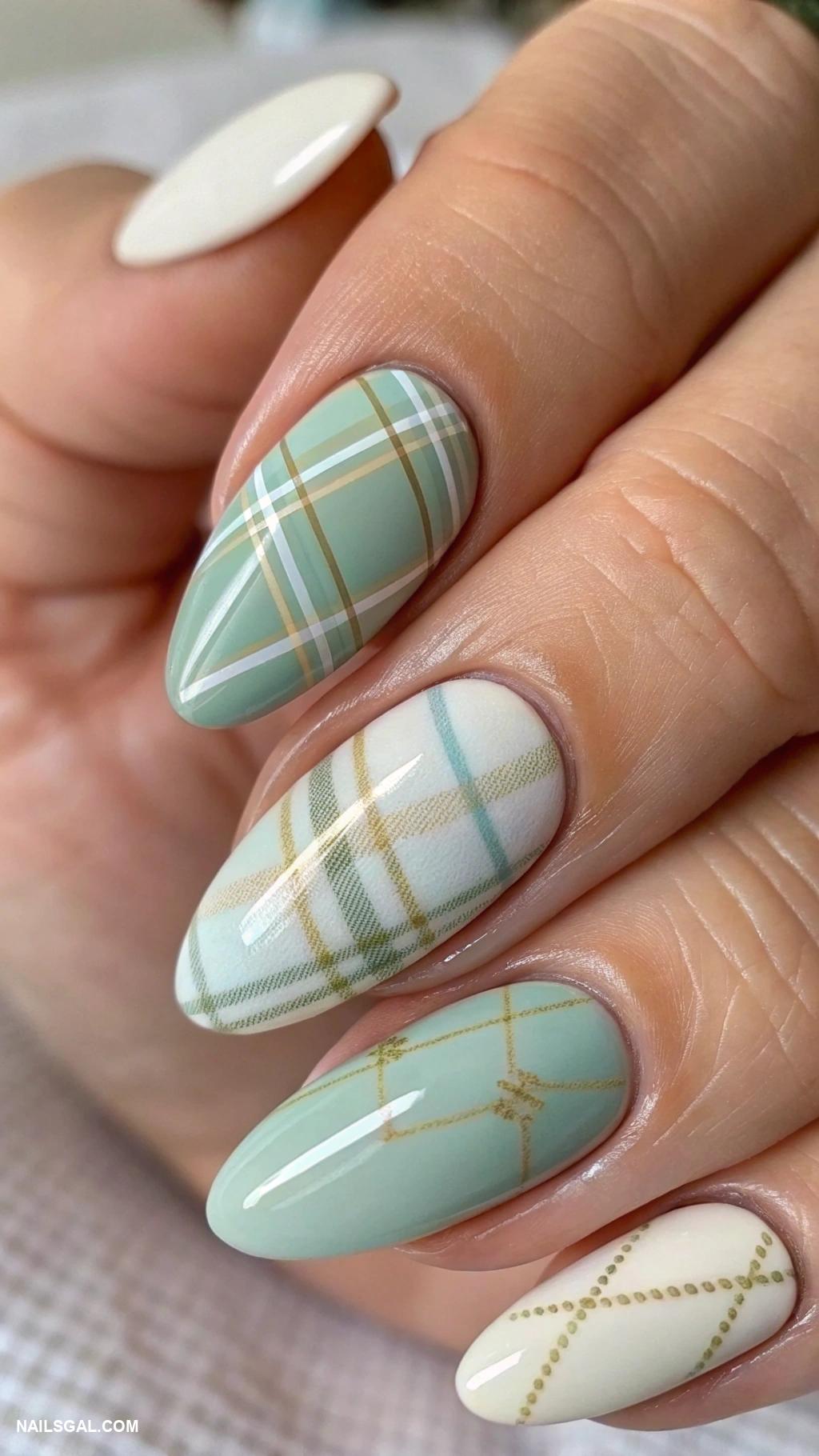 old money nails Subdued plaid nail art
