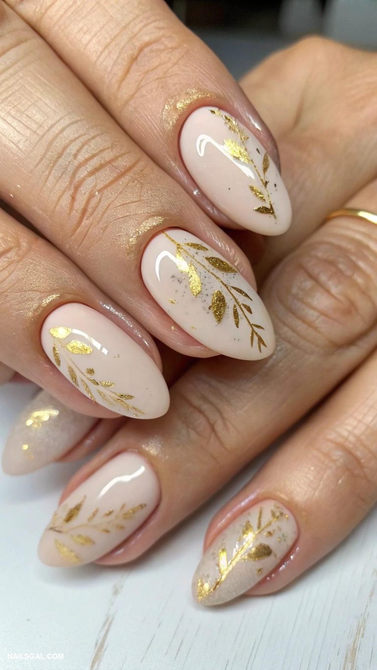 old money nails Subtle gold leaf accents