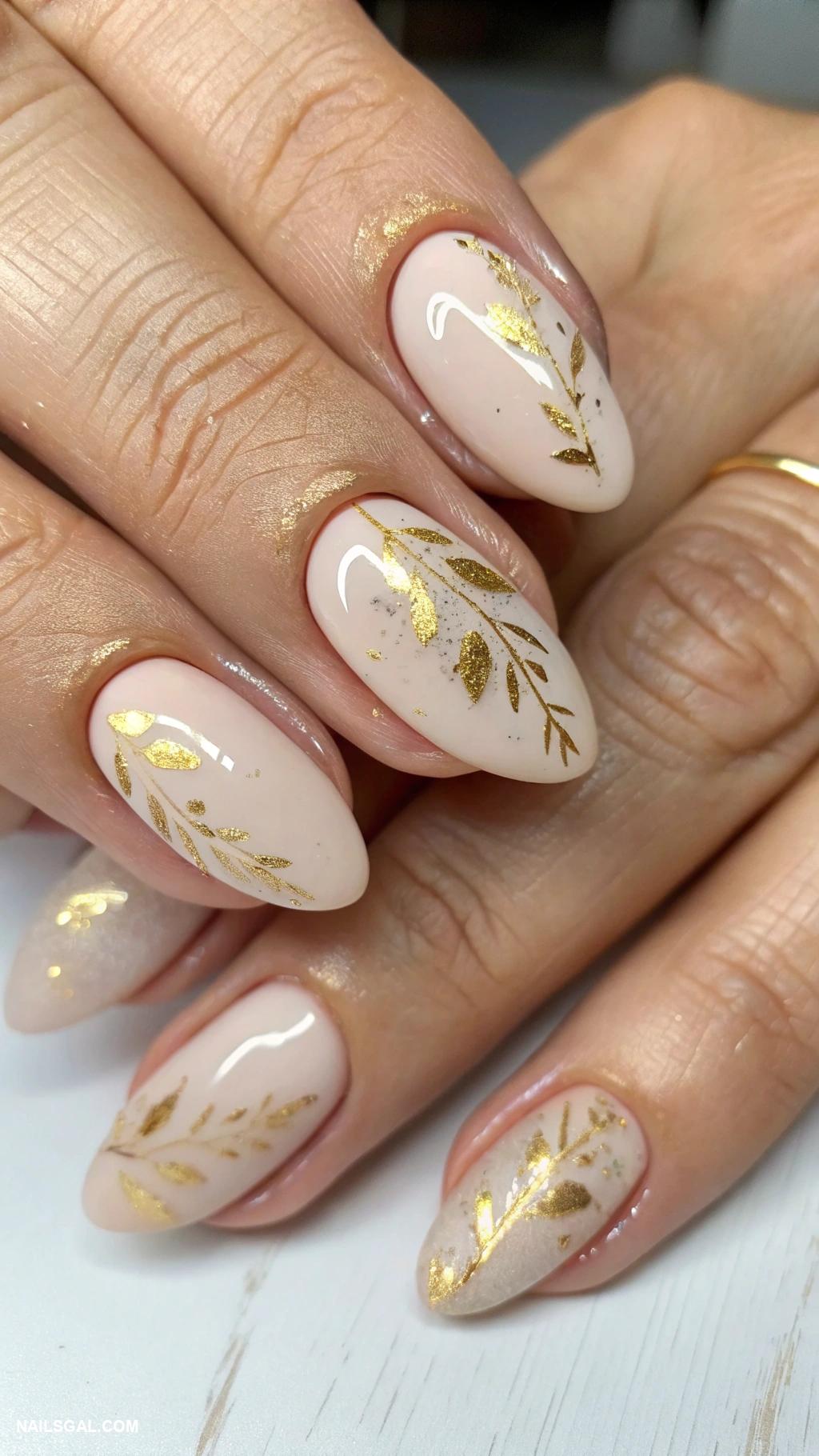 old money nails Subtle gold leaf accents