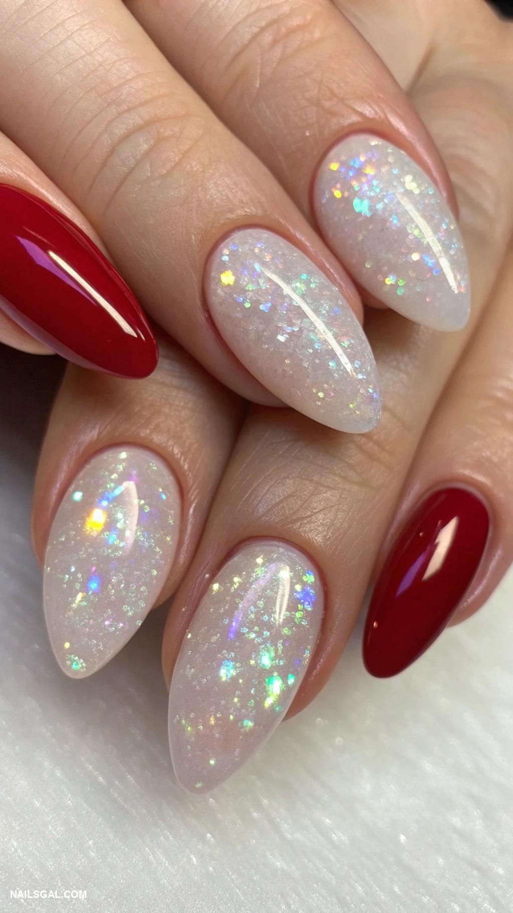 opal nails gel Classic red with opal sparkle