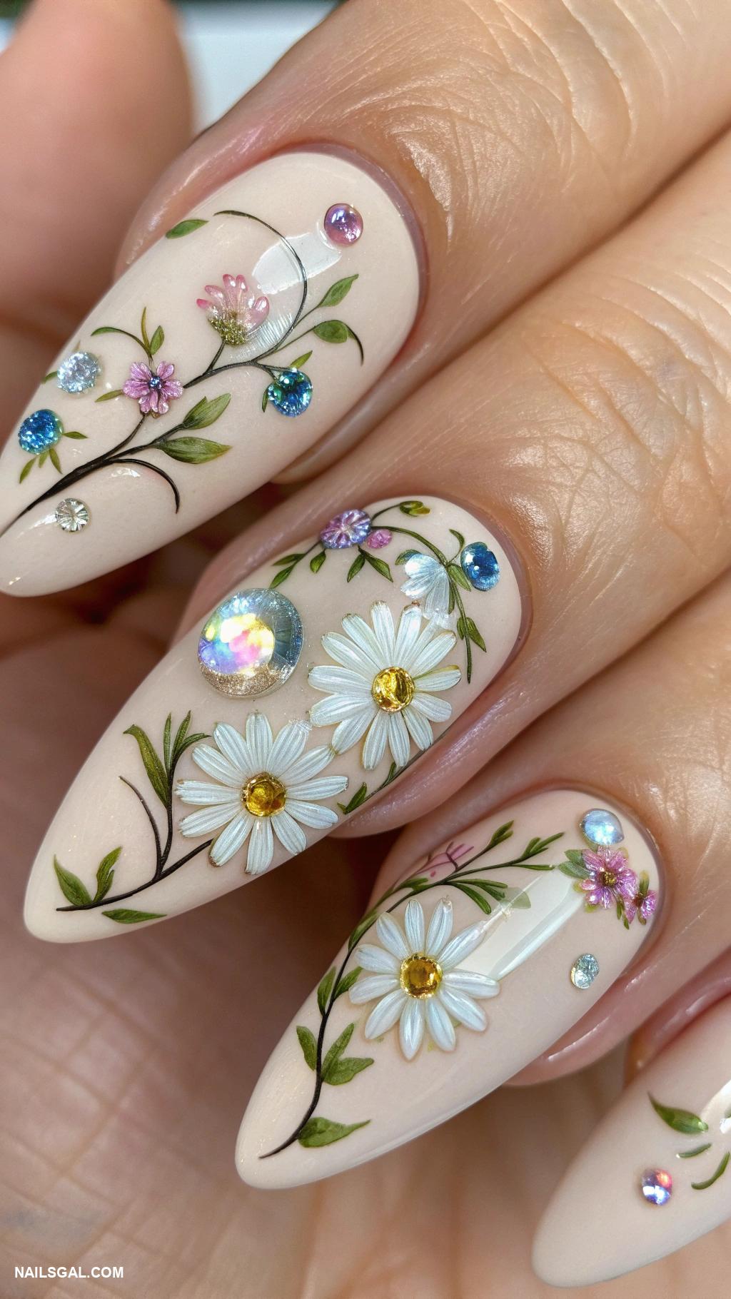 opal nails gel Floral designs with opal details