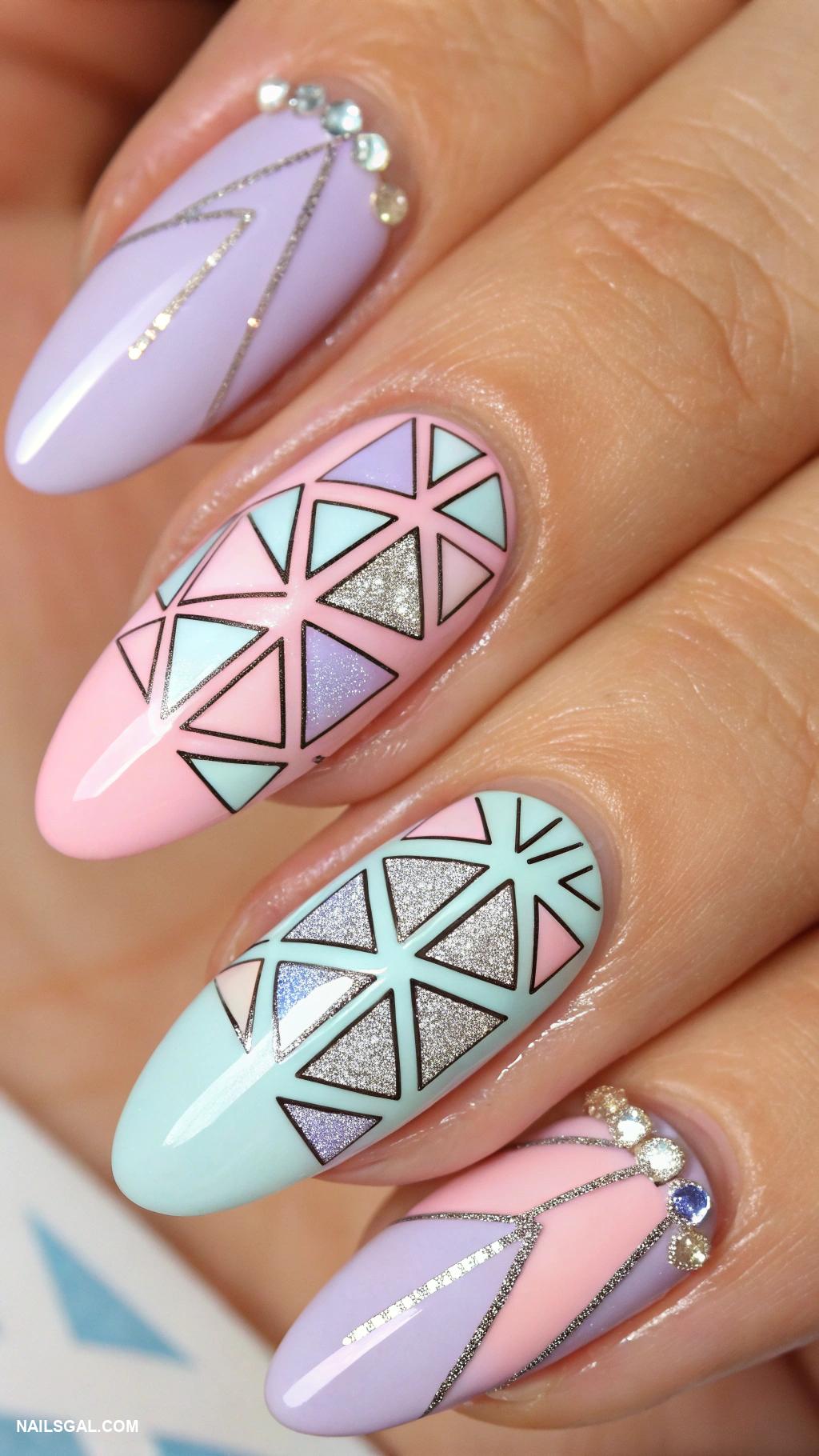 opal nails gel Geometric patterns with opal accents