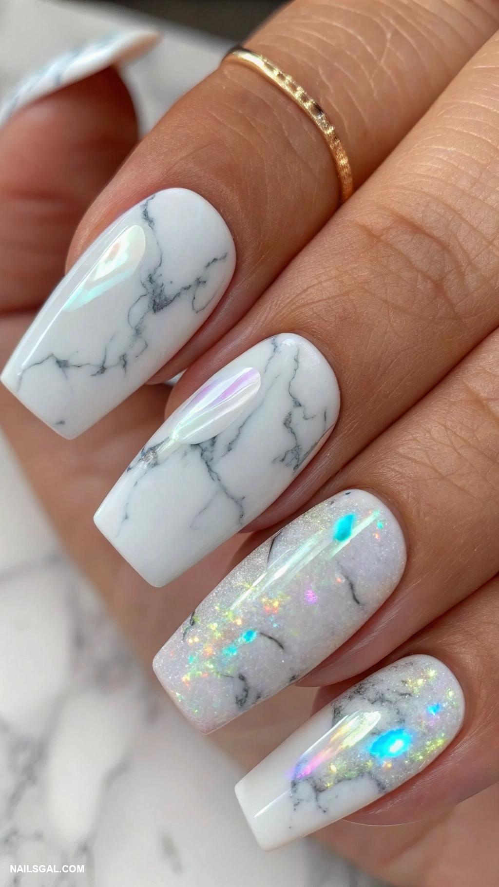 opal nails gel Marble effect with opal highlights