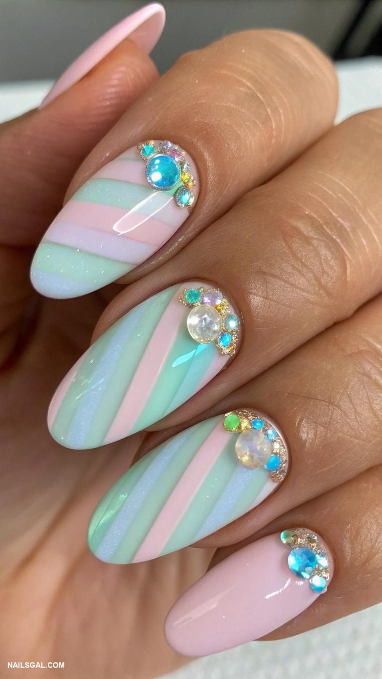 opal nails gel Stripes and opal shards mix
