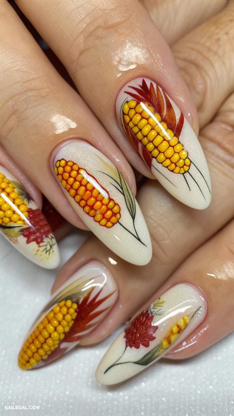 pilgrim nails Harvest corn design on tips