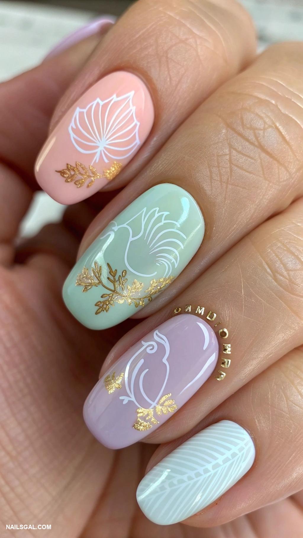 pilgrim nails Pastel colors with turkey outlines