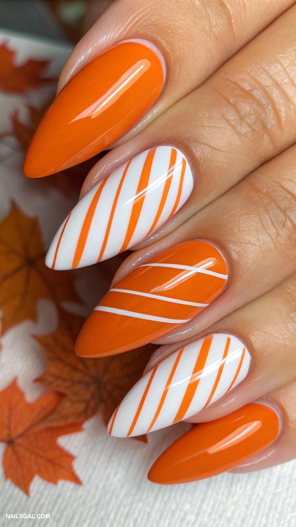 pilgrim nails Pumpkin orange with white stripes