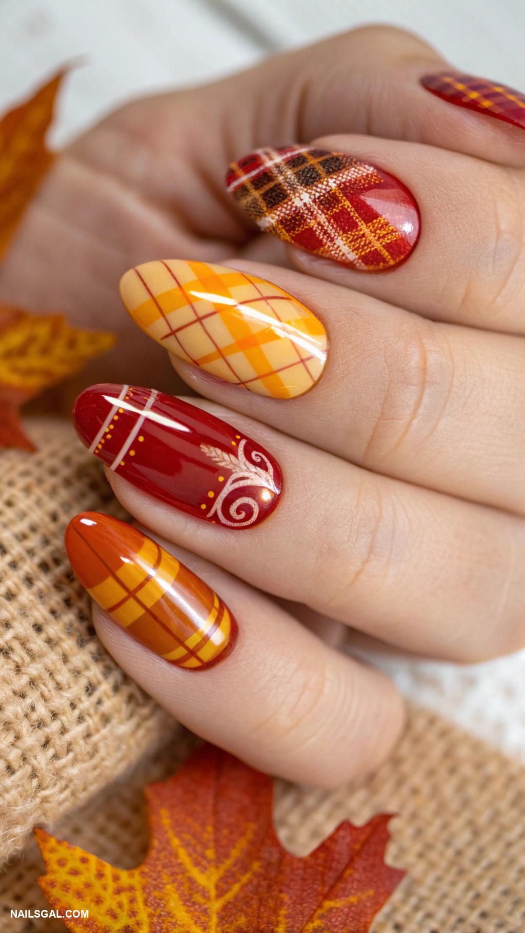 pilgrim nails Rustic plaid patterns in warm colors