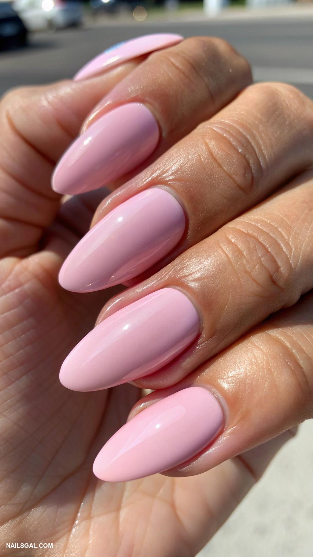 pink acrylic nails almond simple minimalistic Light pink with a glossy top coat