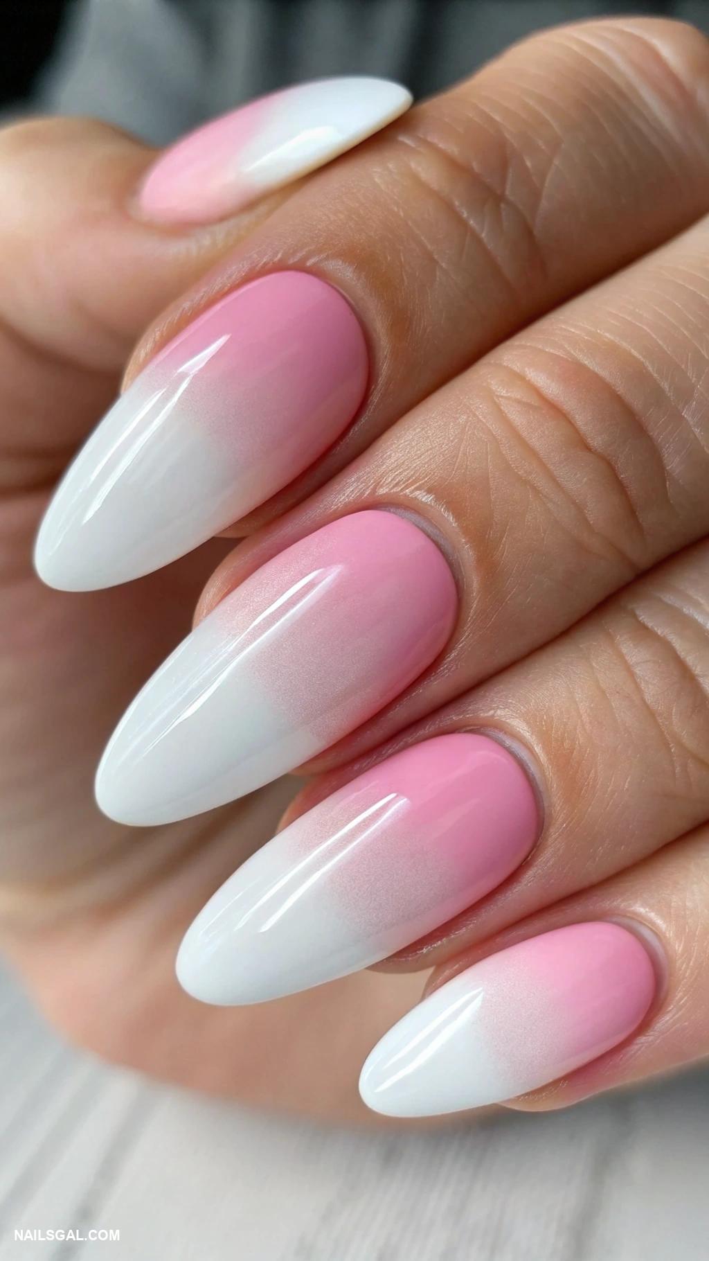 pink acrylic nails almond simple minimalistic Ombre pink fading to white