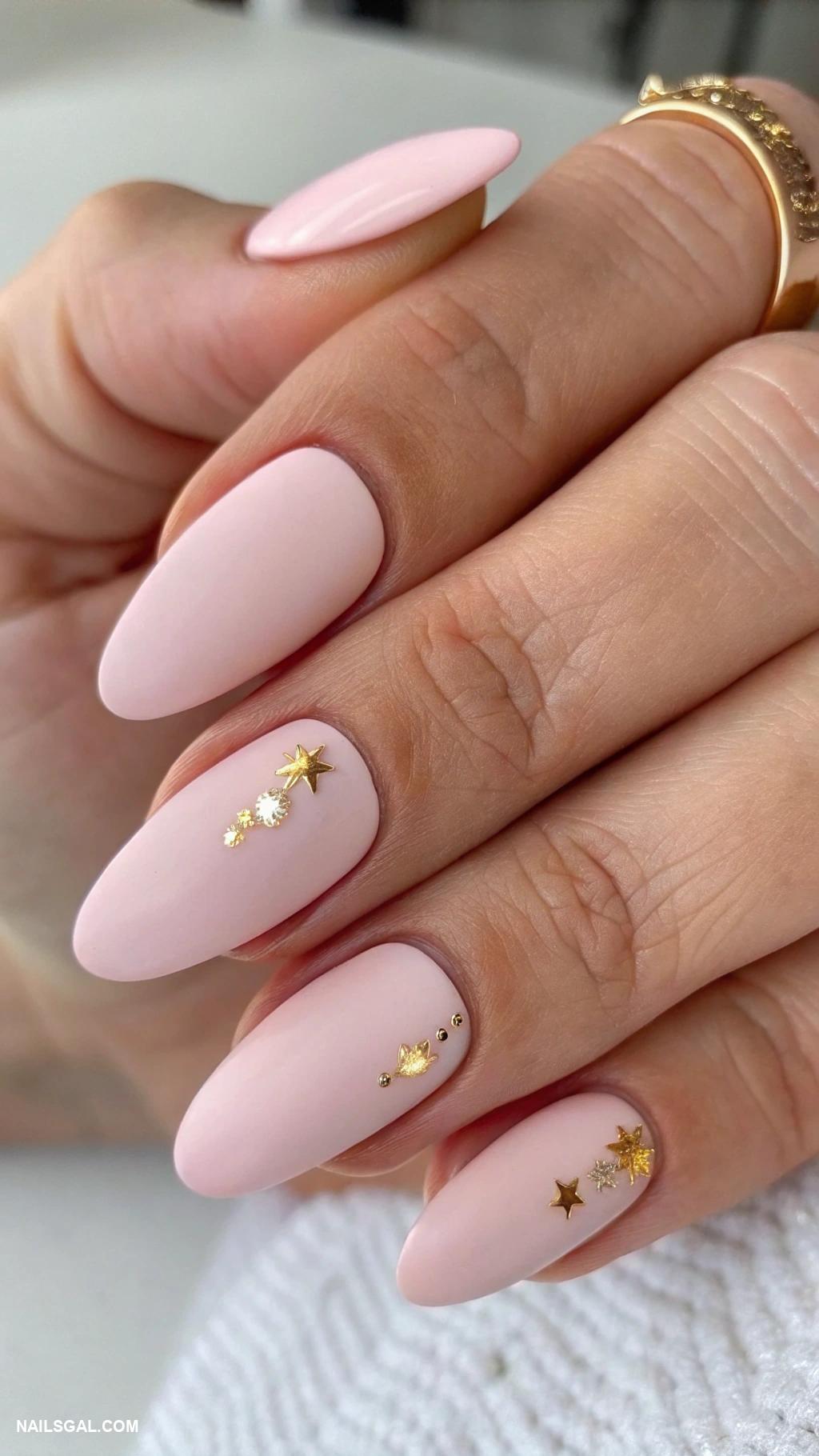 pink acrylic nails almond simple minimalistic Soft blush pink with matte finish