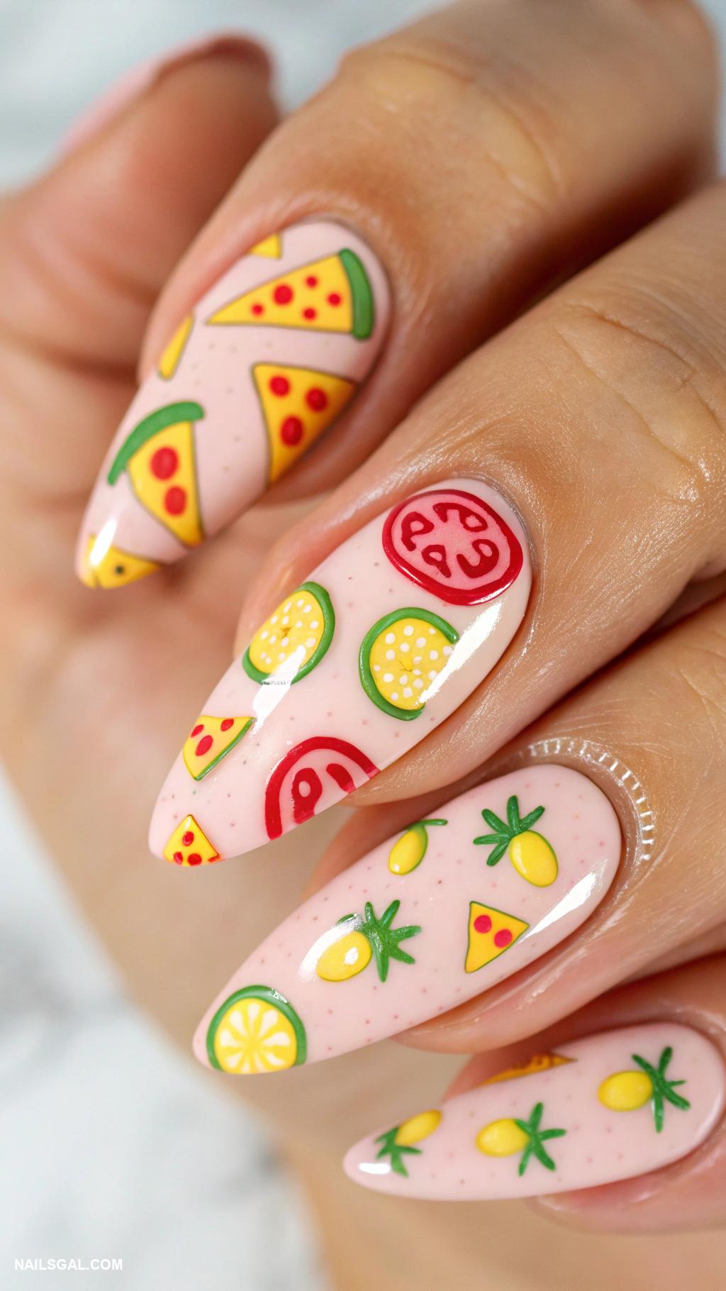 pizza nails Abstract pizza slices with abstract patterns