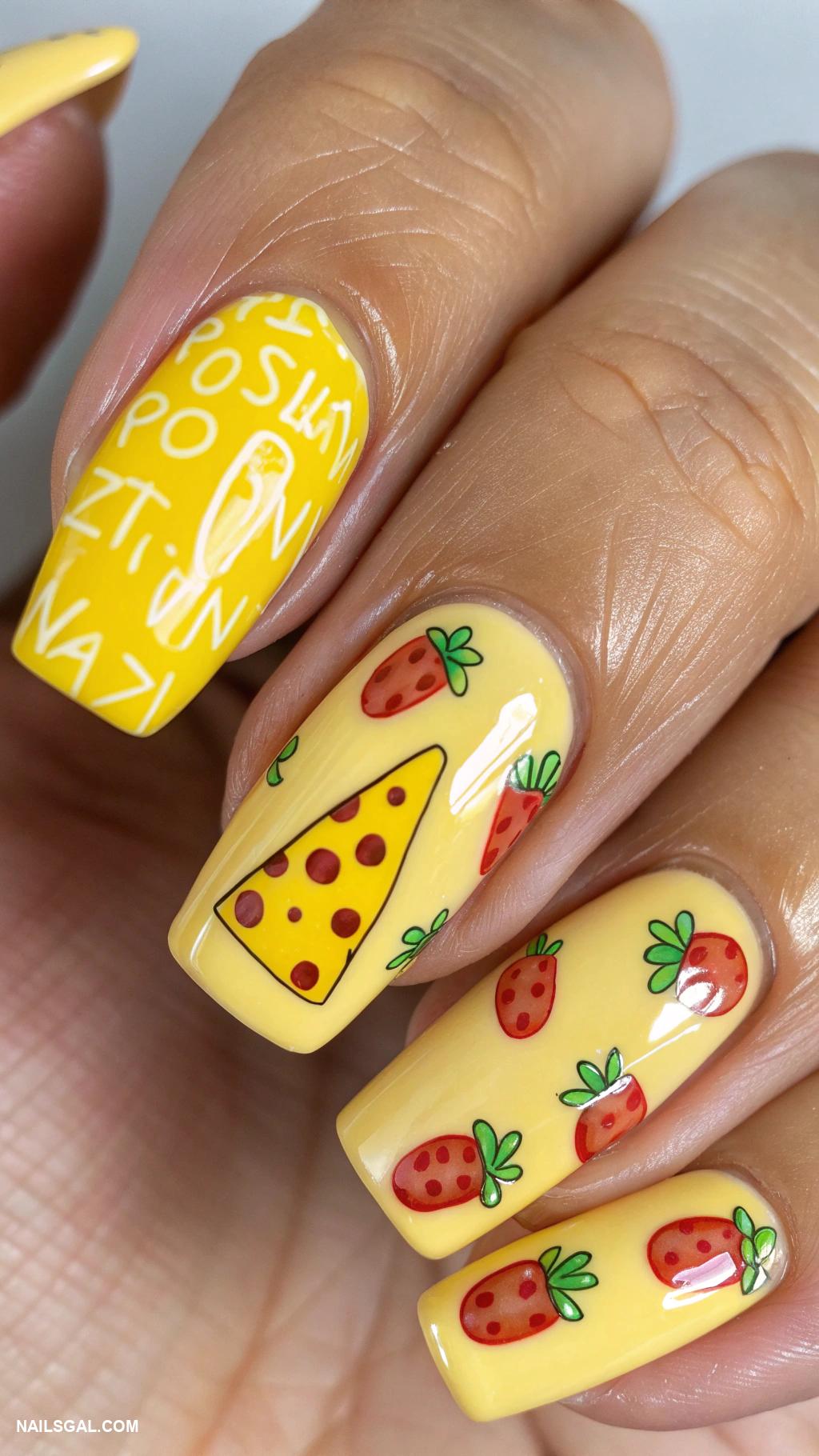 pizza nails Cheese slice nail art with yellow tones