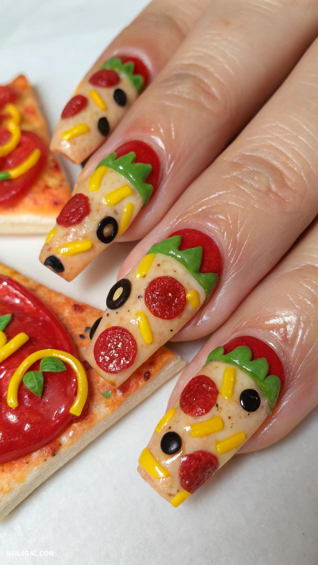 pizza nails Classic pizza design with crust trim