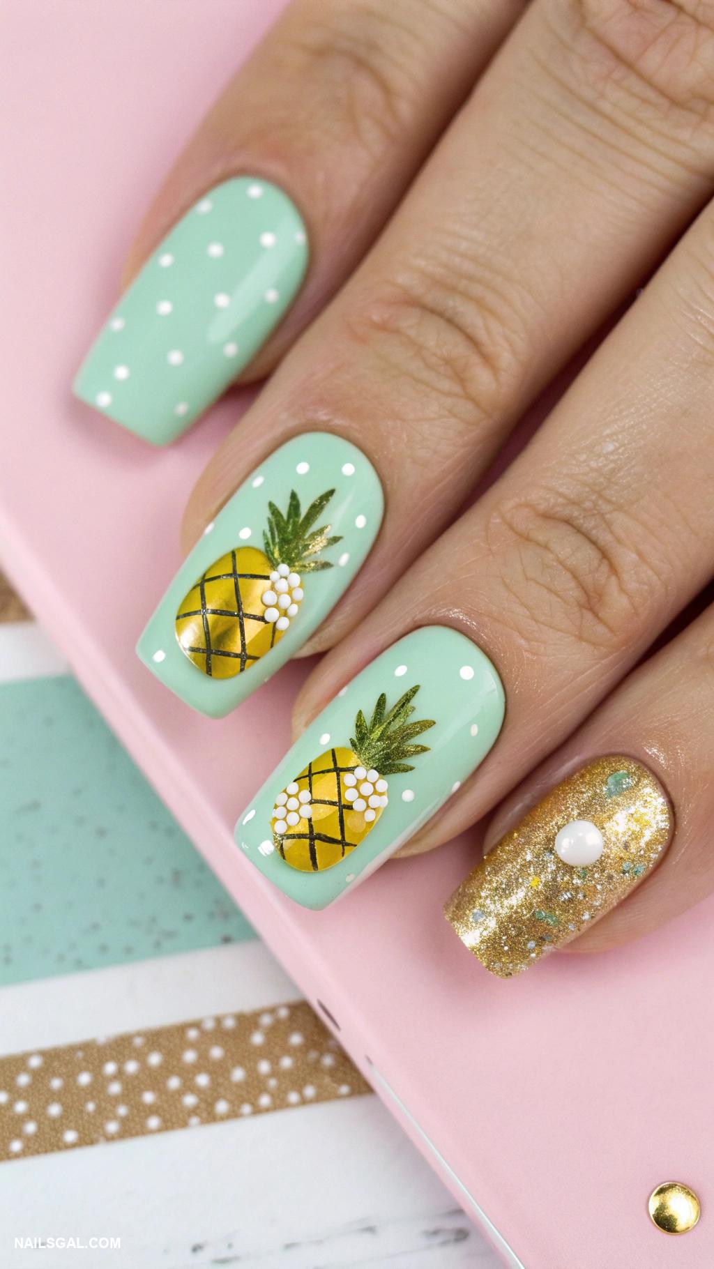 pizza nails Pineapple chunks on pastel background