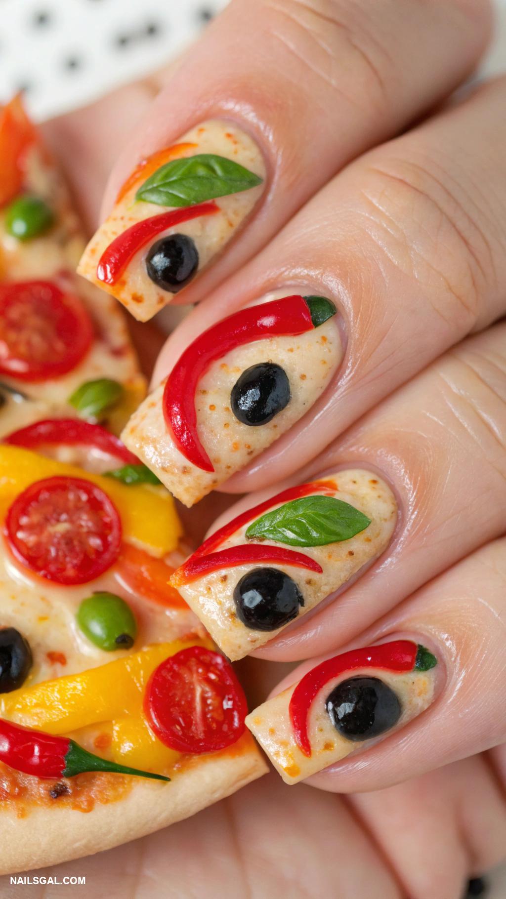 pizza nails Veggie pizza nails with bright colors