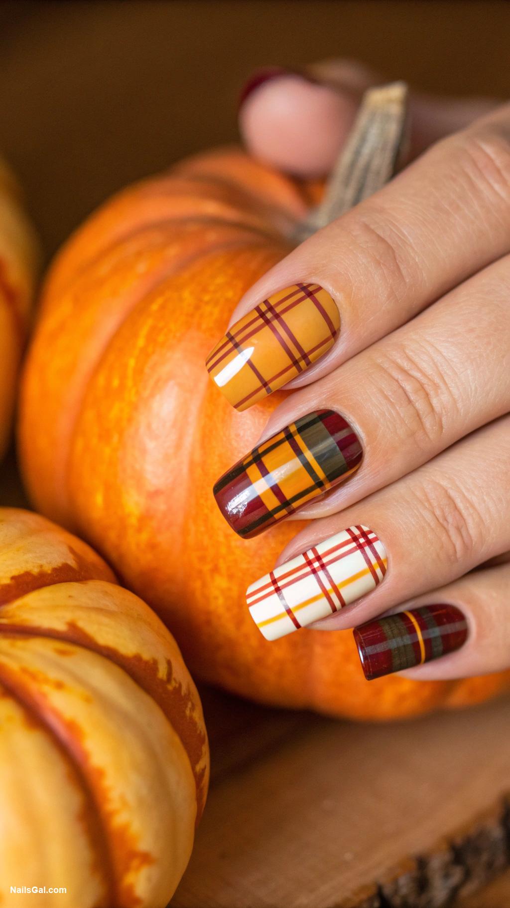 pumpkin pie nails Classic plaid pattern in autumn colors