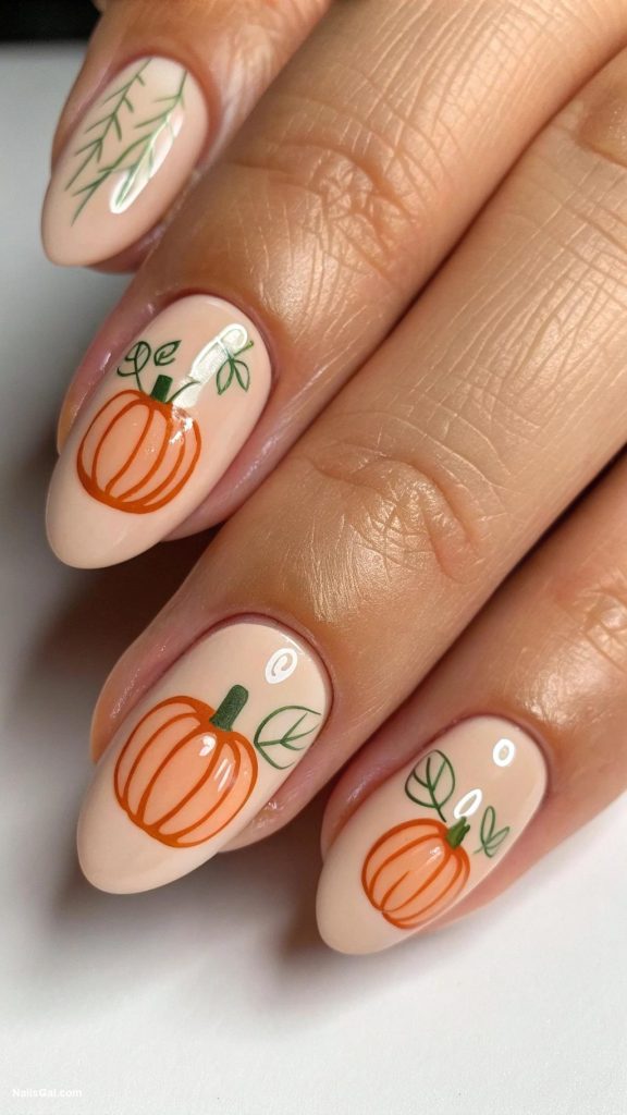 pumpkin pie nails Minimalist pumpkins on nude background