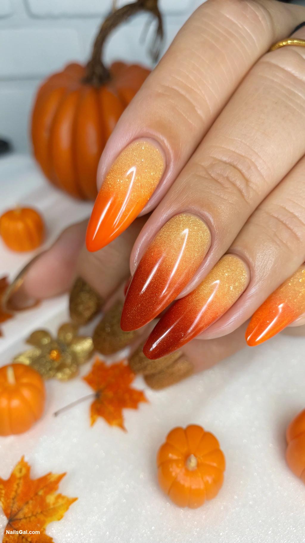pumpkin pie nails Ombre from gold to pumpkin orange