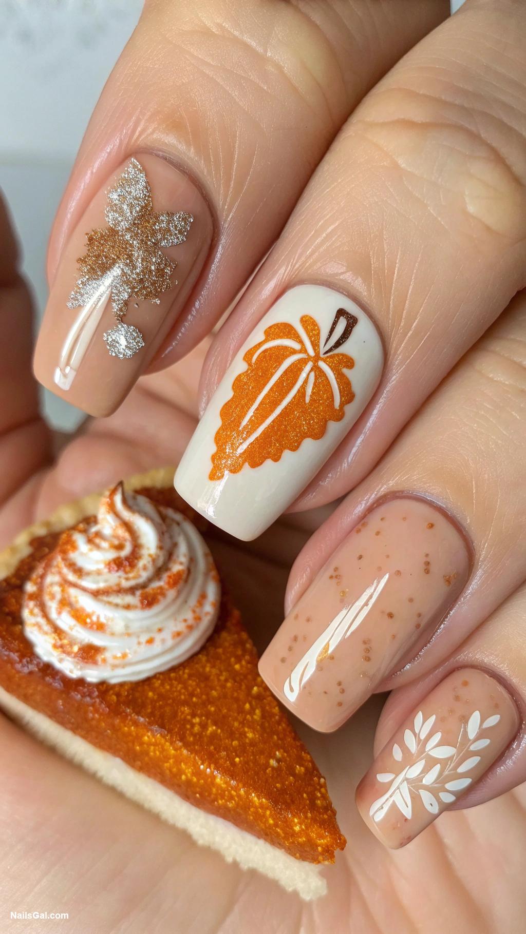 pumpkin pie nails Pumpkin pie slice nail art on accent nails